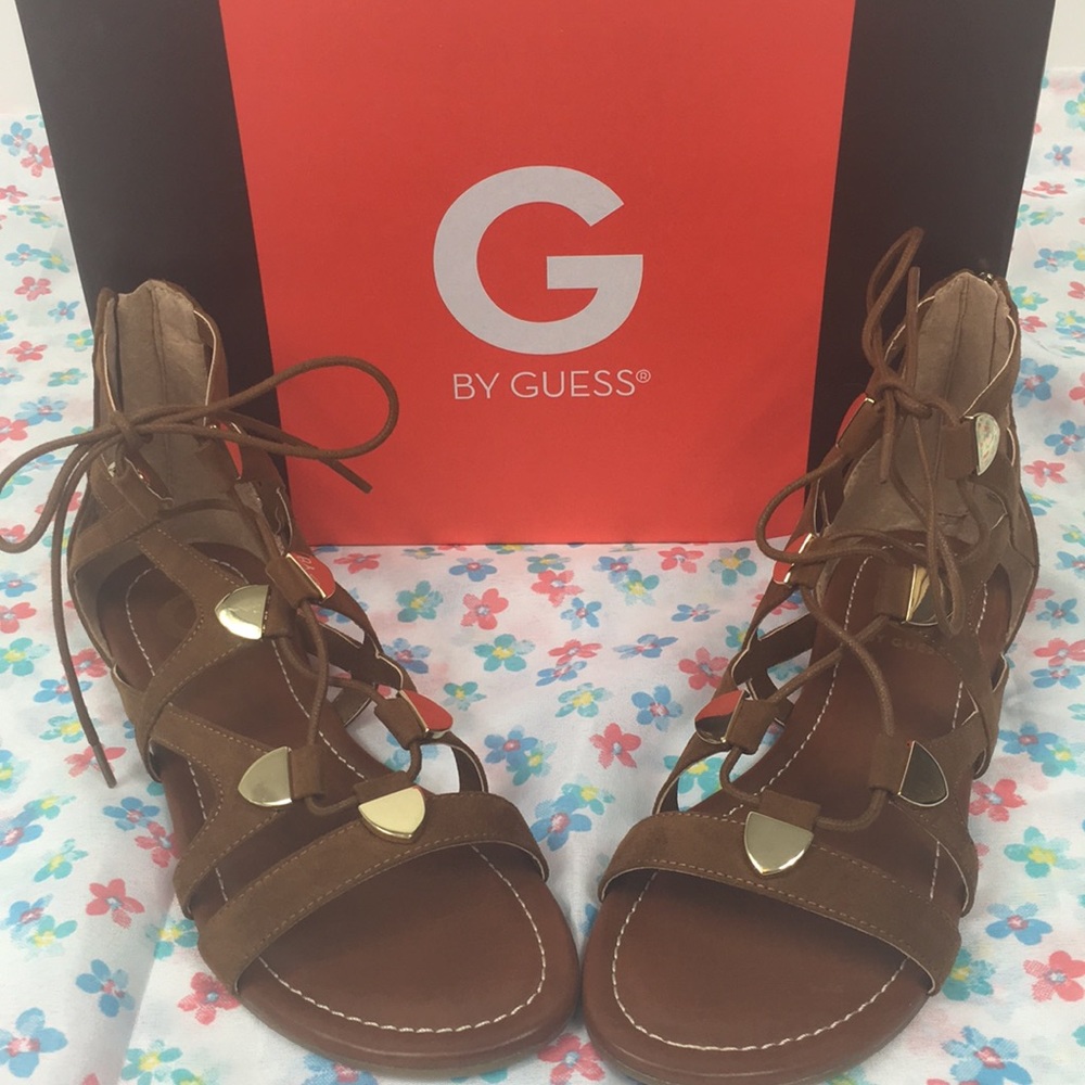 G by GUESS Brown Lace Up Lewy Gladiator Sandal